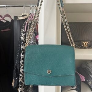 Tory Burch Robinson Convertible Shoulder  Green Bag
